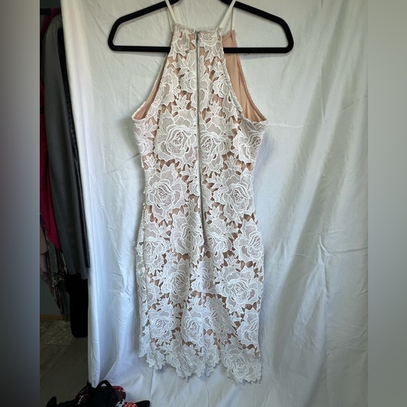 Lulus White Lace Overlay Mini Dress with Nude Lining, Size Small - Picture 4 of 6